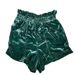 Free People Size S At First Sight‎ Velvet Shorts Paper Bag Waist Pleated Green